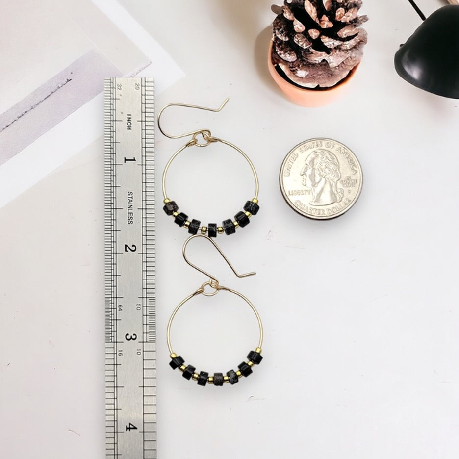 Gold Hoops with Lapis Lazuli Gemstones